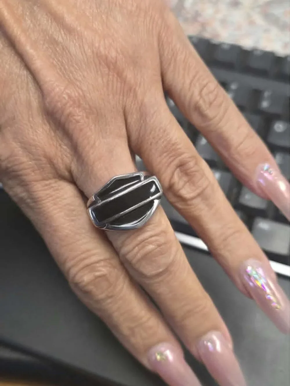 Unisex-The Shield - Stainless Steel Ring with Black Onyx.
